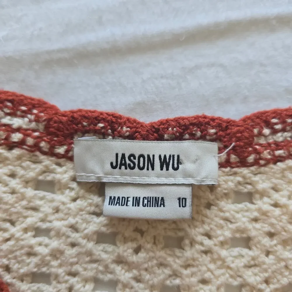 Jason Wu Crochet Knit Camisole Top Size 10 Cream Brown Boho Cottage Festival - Picture 4 of 7